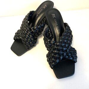 AK Anne Klein Braided Black Slide Sandals Size 7.5